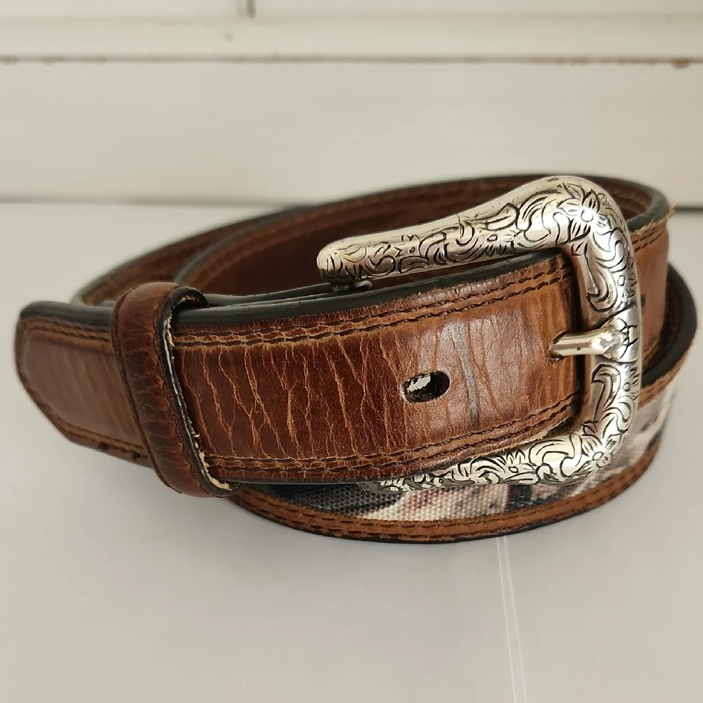 Ariat Camo Brown Leather Belt with Silver Buckle 26